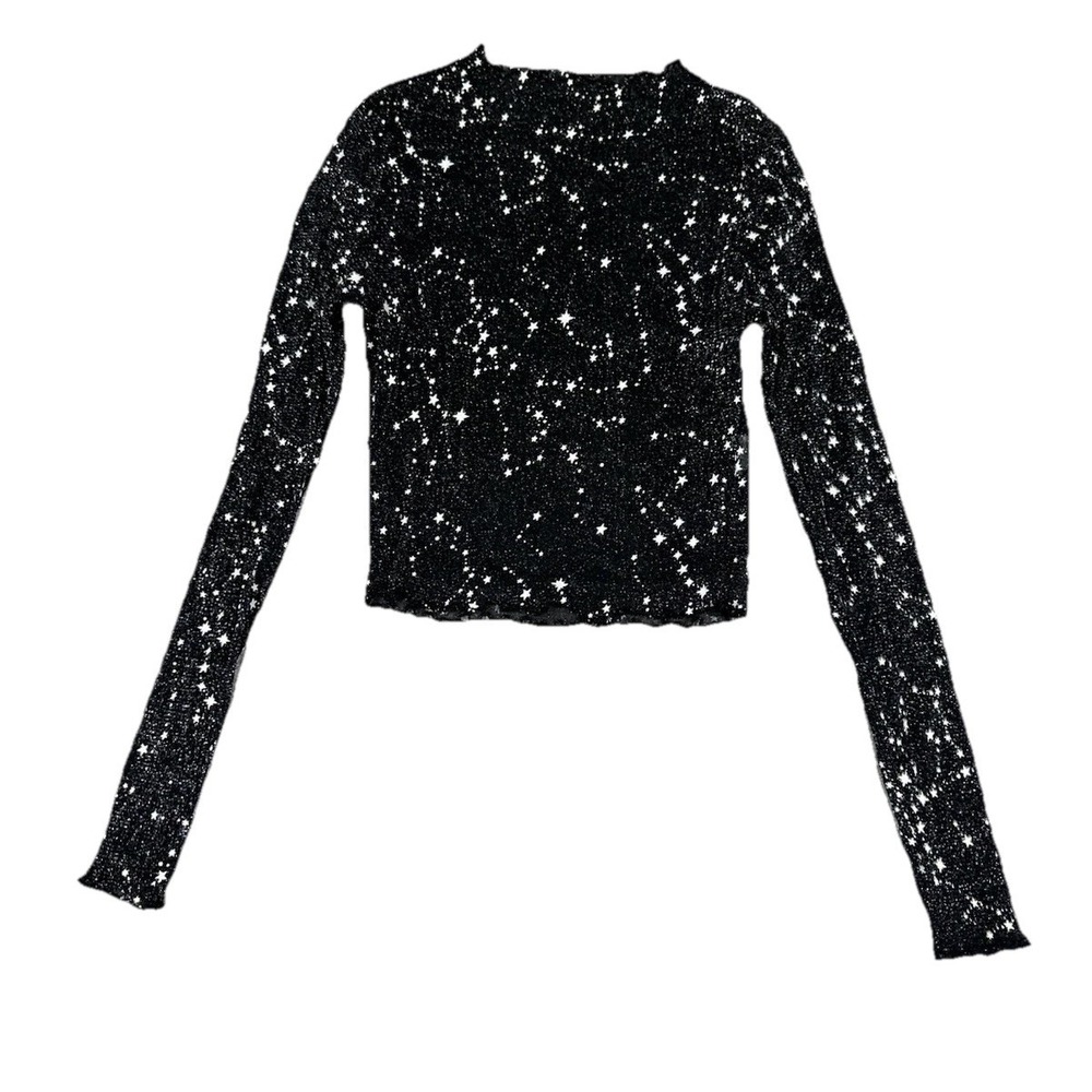 Sheer Mesh Top Small Black Star Celestial Goth Fairy Grunge Rave Festival Read‎